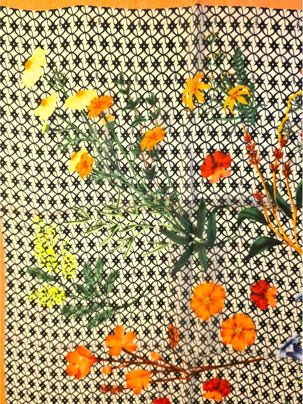 NWT Anthropologie Maeve Flora Silk Square Scarf Orange Geometric Botanical 36
